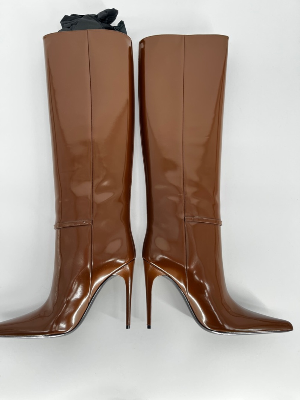 Saint Laurent Vendome 110 Knee High Stiletto Boots Buckle Brown - US 9 (EU 39) - Picture 7 of 13
